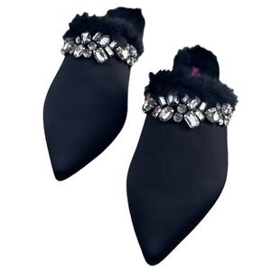 Isaac Mizrahi Live! Polyester Pointy Toe Bedazzled Mules New in Box Size 6.5